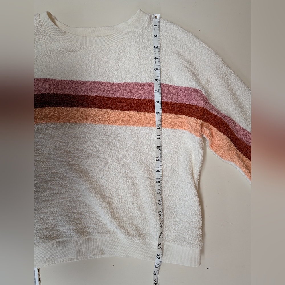 Faherty Cream Crewneck Sweater with Pink and Rust Chevron Stripe - Picture 13 of 14